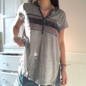 grey stripe beachy oversized light thin henley tee